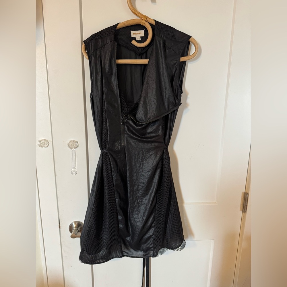 Diesel black asymmetrical zip dress!